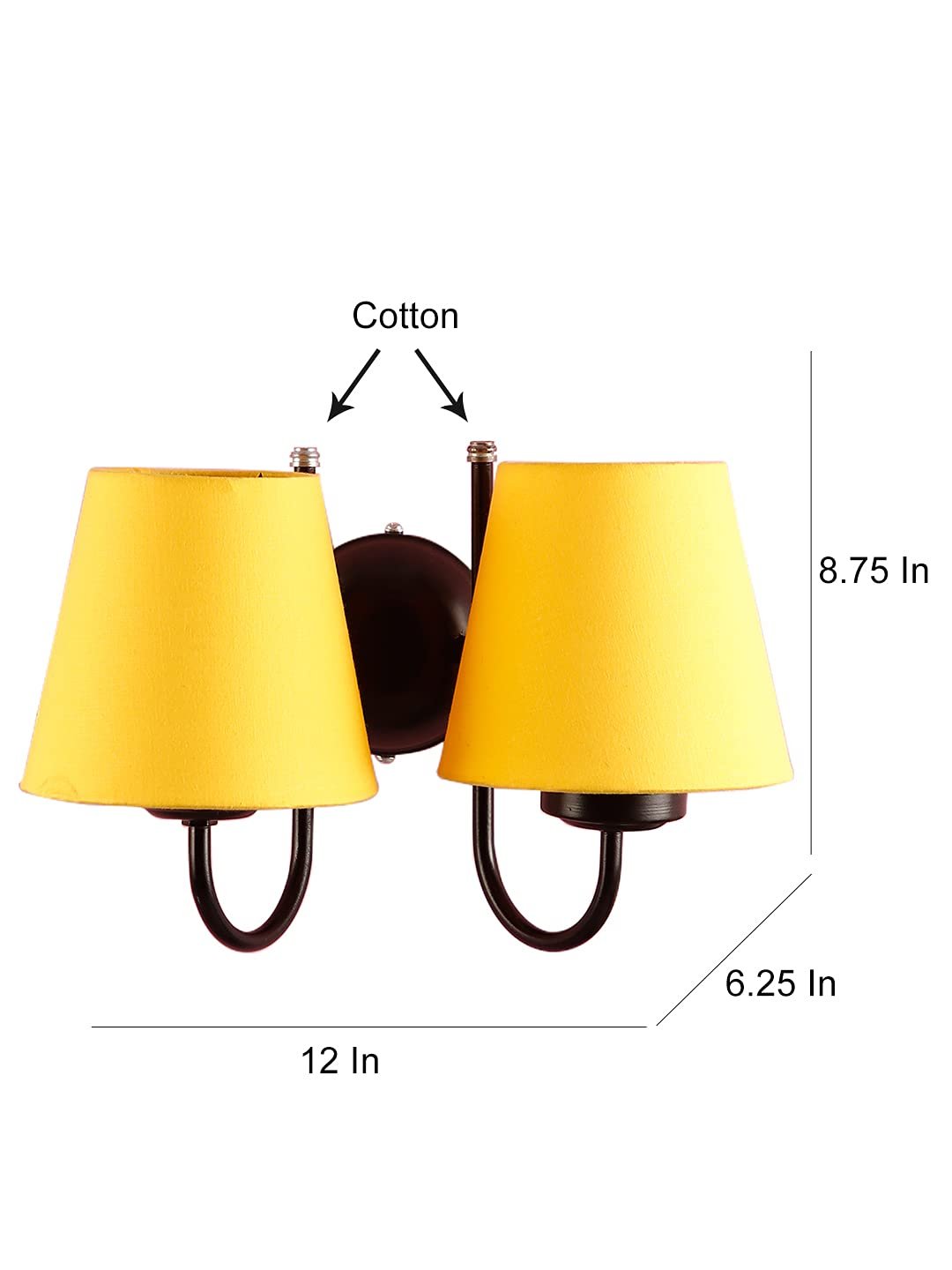 Yellow conical Cotton Double Wall Mounted lamp with Black Base