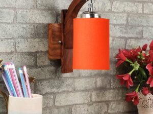 Wooden Wall Lamp, Wall Decor, Wall Hanging Wood Light lamp,Vintage Wall Lamps, Industrial Wall Lights Decorative Home, Living Room, Indoor Outdoor Lighting-Orange Cotton Shade