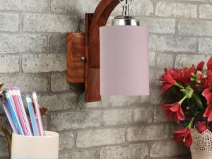 Wooden Wall Lamp, Wall Decor, Wall Hanging Wood Light lamp,Vintage Wall Lamps, Industrial Wall Lights Decorative Home, Living Room, Indoor Outdoor Lighting-Grey Cotton Shade