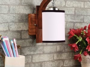 Wooden Wall Lamp, Wall Decor, Wall Hanging Wood Light lamp,Vintage Wall Lamps, Industrial Wall Lights Decorative Home, Living Room, Indoor Outdoor Lighting-White & Black Cotton Shade
