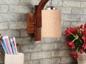 Wooden Wall Lamp, Wall Decor, Wall Hanging Wood Light lamp,Vintage Wall Lamps, Industrial Wall Lights Decorative Home, Living Room, Indoor Outdoor Lighting-Beige Jute Shade