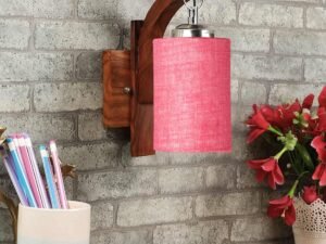 Wooden Wall Lamp, Wall Decor, Wall Hanging Wood Light lamp,Vintage Wall Lamps, Industrial Wall Lights Decorative Home, Living Room, Indoor Outdoor Lighting-Pink Jute Shade