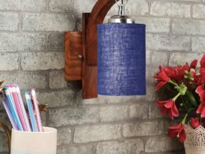 Wooden Wall Lamp, Wall Decor, Wall Hanging Wood Light lamp,Vintage Wall Lamps, Industrial Wall Lights Decorative Home, Living Room, Indoor Outdoor Lighting-Blue Jute Shade