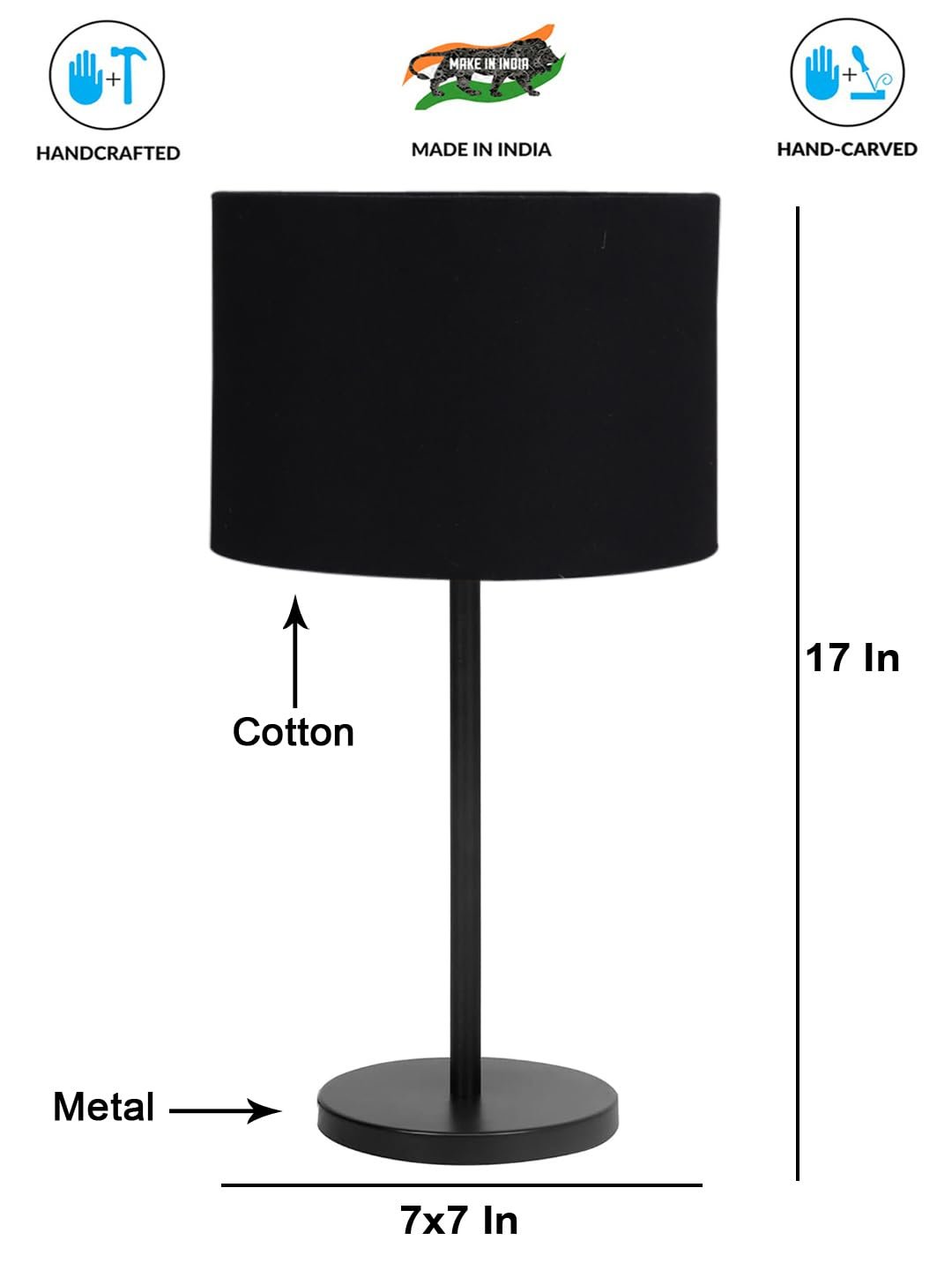Black Night Table Lamp for Bedroom | Elegant Bedside Lamp with Warm LED Light & Stylish Design - Model VD25