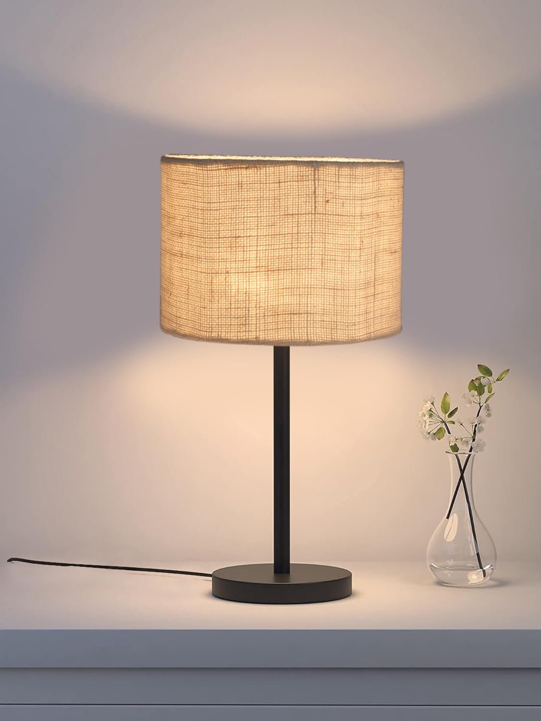 Black Night Table Lamp for Bedroom | Elegant Bedside Lamp with Warm LED Light & Stylish Design - Model VD32