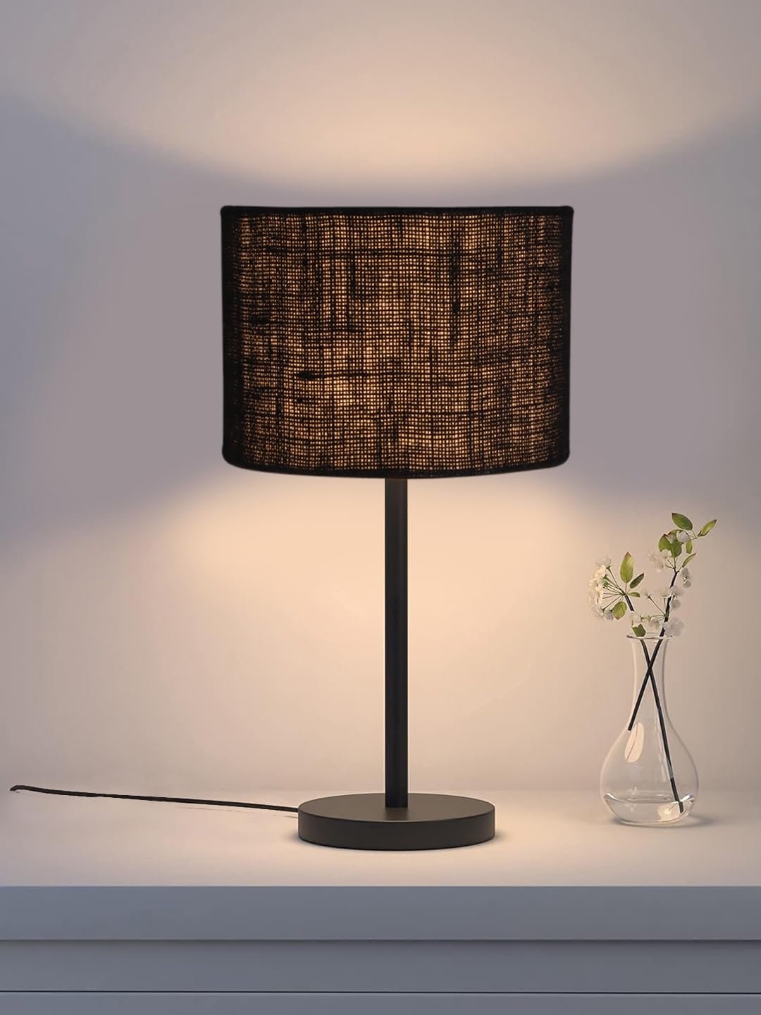 Black Night Table Lamp for Bedroom | Elegant Bedside Lamp with Warm LED Light & Stylish Design - Model VD41