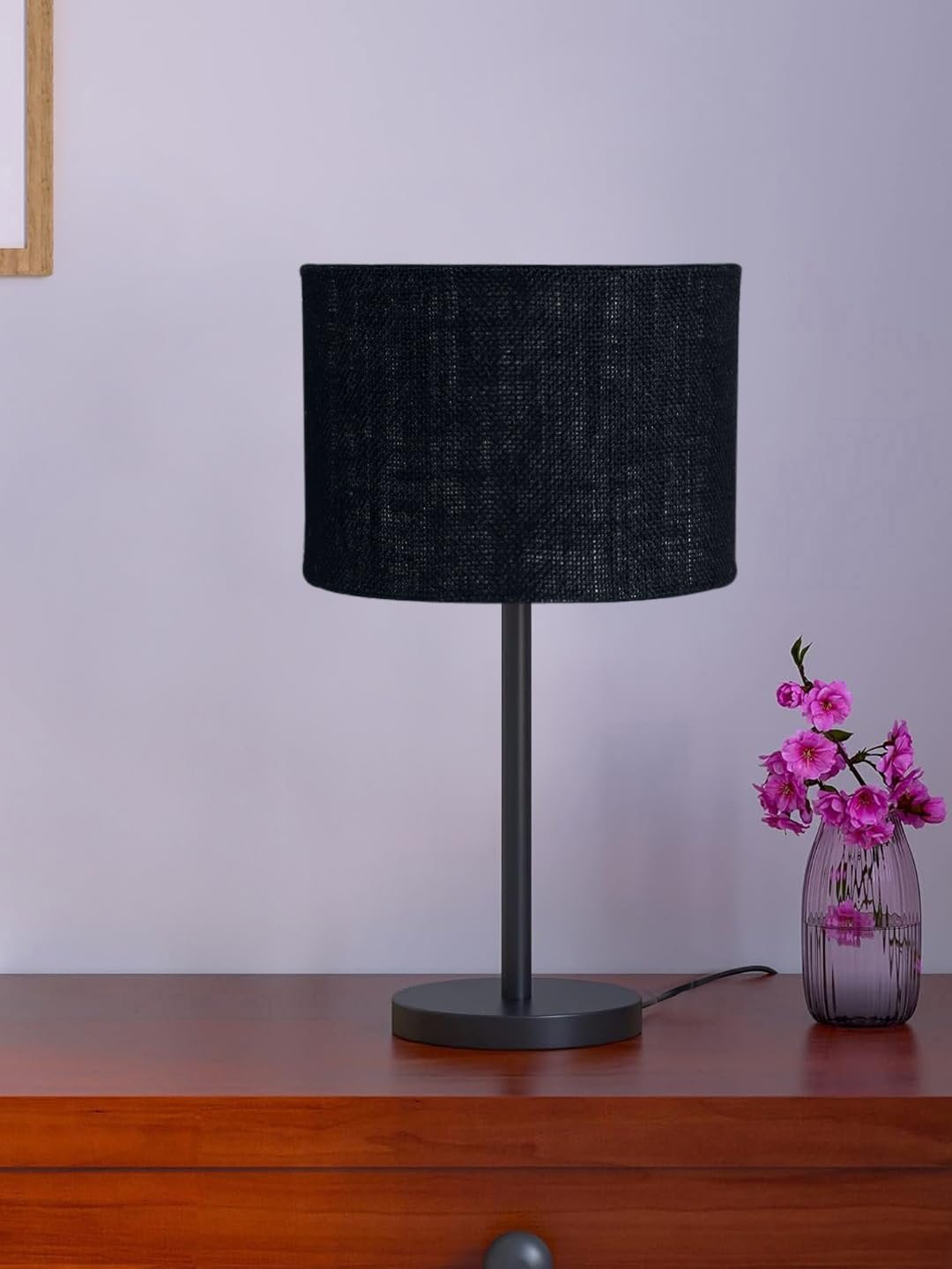 Black Night Table Lamp for Bedroom | Elegant Bedside Lamp with Warm LED Light & Stylish Design - Model VD41