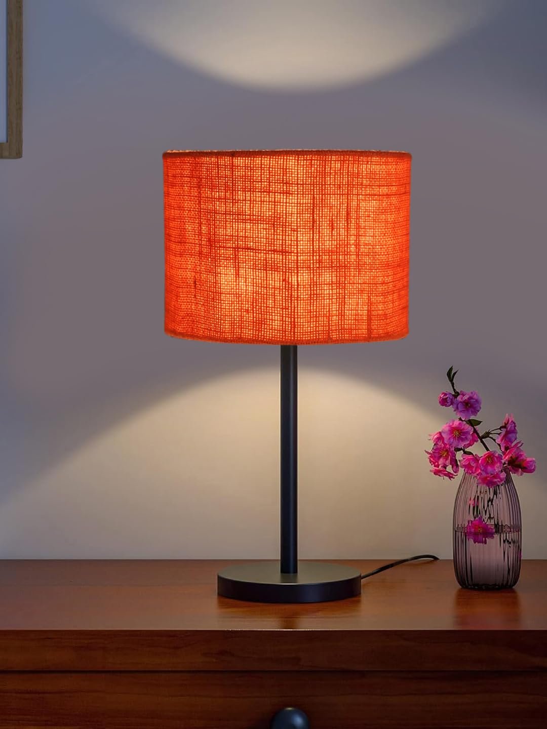 Black Night Table Lamp for Bedroom | Elegant Bedside Lamp with Warm LED Light & Stylish Design - Model VD42