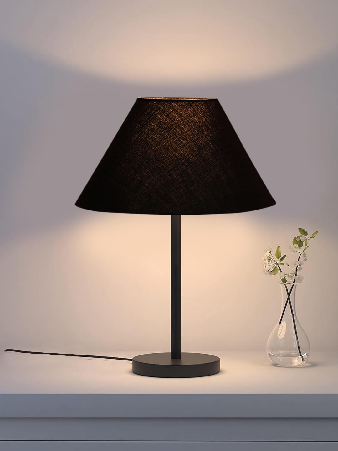 Black Night Table Lamp for Bedroom | Elegant Bedside Lamp with Warm LED Light & Stylish Design - Model VD24