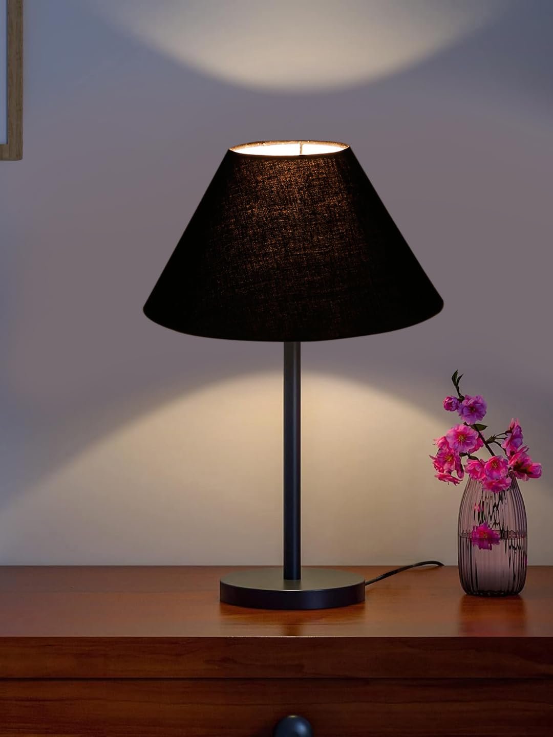 Black Night Table Lamp for Bedroom | Elegant Bedside Lamp with Warm LED Light & Stylish Design - Model VD24