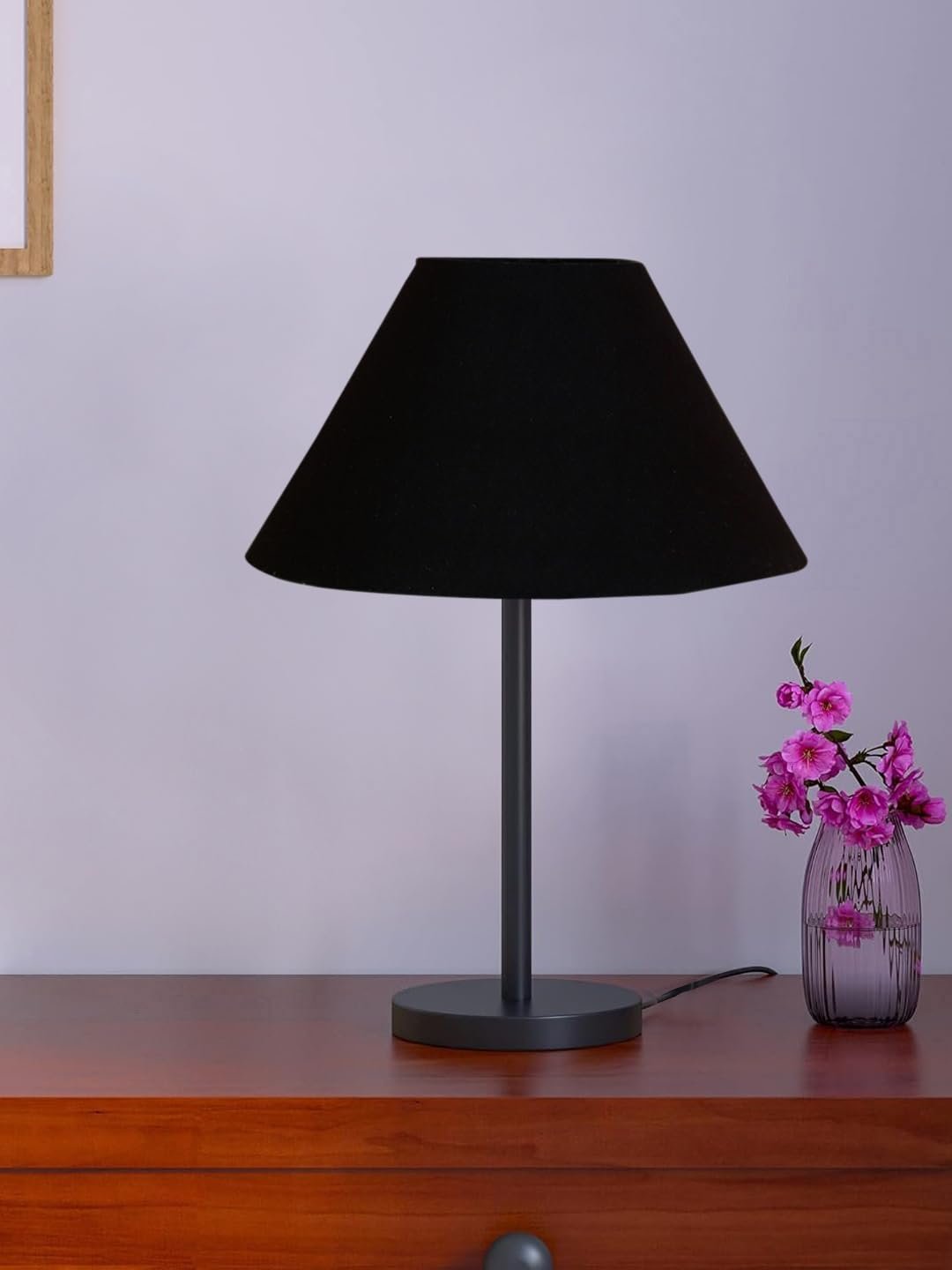 Black Night Table Lamp for Bedroom | Elegant Bedside Lamp with Warm LED Light & Stylish Design - Model VD24
