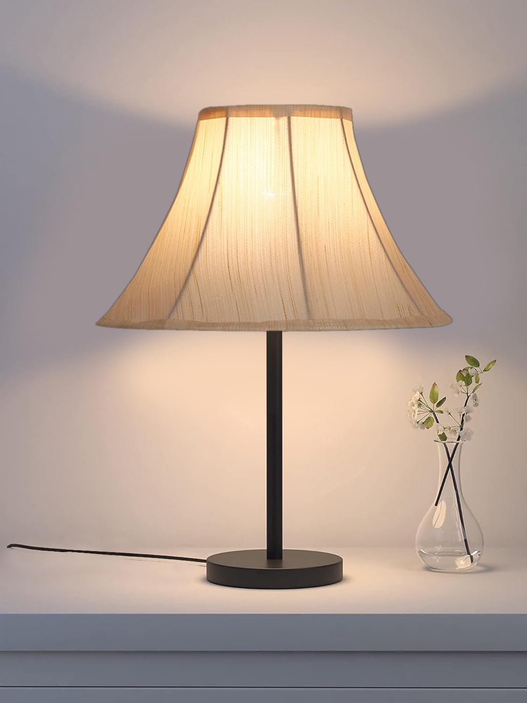 Black Night Table Lamp for Bedroom | Elegant Bedside Lamp with Warm LED Light & Stylish Design - Model VD39