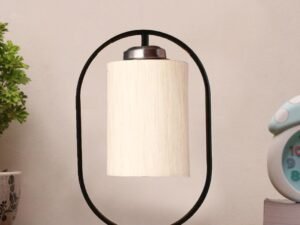 Off-White Cotton Wooden & Iron Table Lamp -17 Inch Height -A