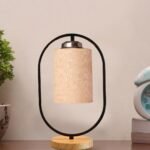 Beige Jute Drum Wooden & Iron Table Lamp -17 Inch Height -I