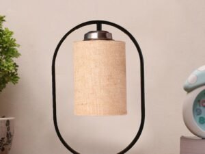 Beige Jute Drum Wooden & Iron Table Lamp -17 Inch Height -I