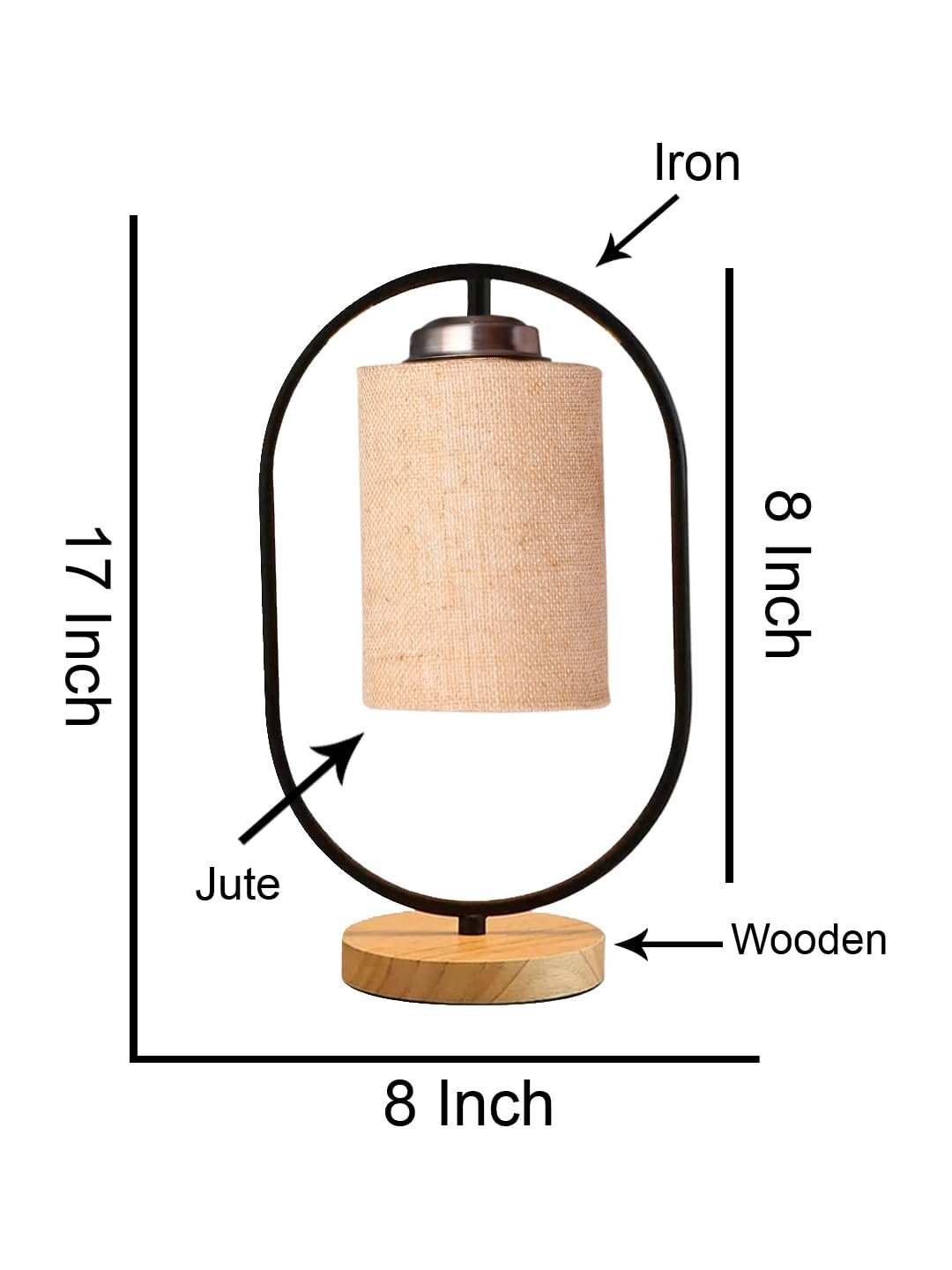 Beige Jute Drum Wooden & Iron Table Lamp -17 Inch Height -I