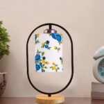 Printed Cotton Drum Wooden & Iron Table Lamp -17 Inch Height -N