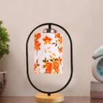 Printed Cotton Drum Wooden & Iron Table Lamp -17 Inch Height -0