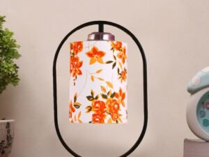 Printed Cotton Drum Wooden & Iron Table Lamp -17 Inch Height -0