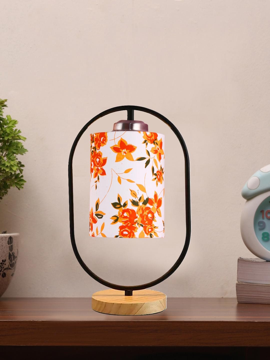 Printed Cotton Drum Wooden & Iron Table Lamp -17 Inch Height -0