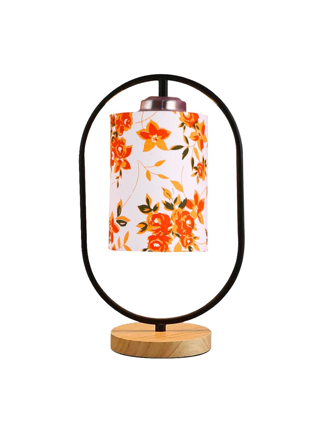 Printed Cotton Drum Wooden & Iron Table Lamp -17 Inch Height -0