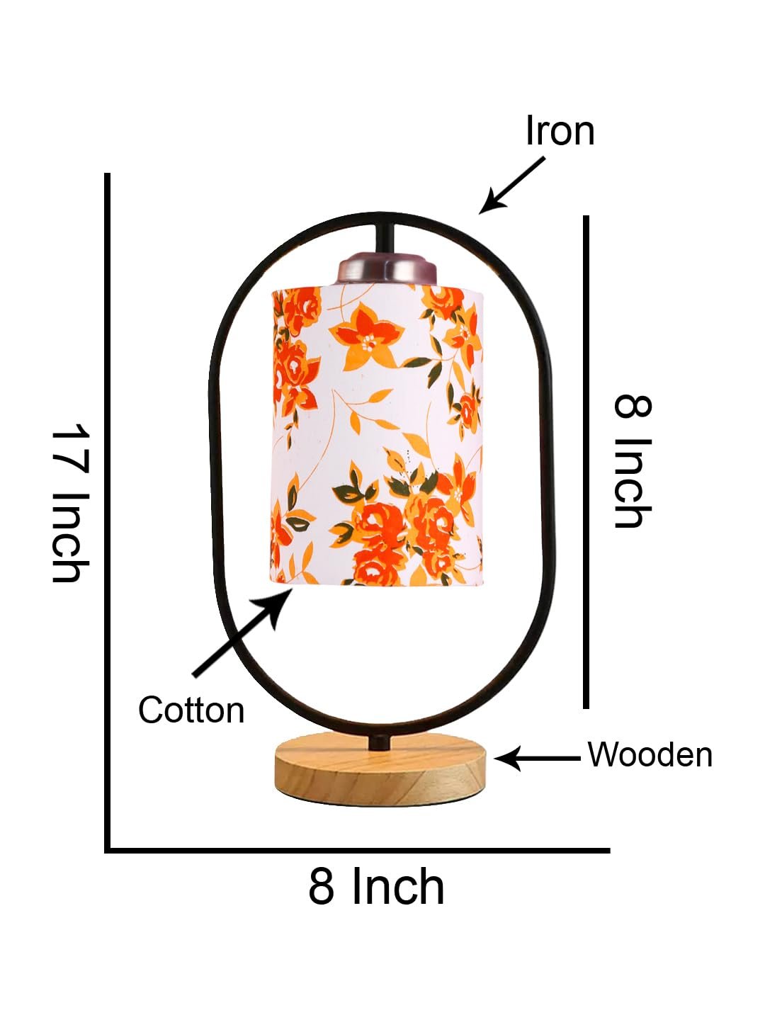 Printed Cotton Drum Wooden & Iron Table Lamp -17 Inch Height -0