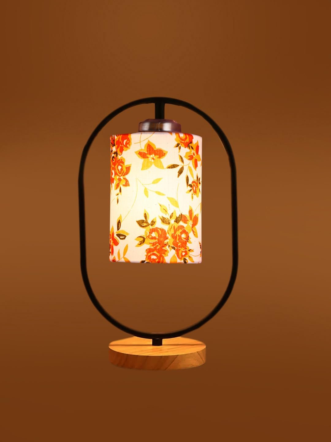 Printed Cotton Drum Wooden & Iron Table Lamp -17 Inch Height -0