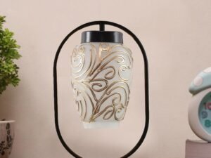 Multicolor Glass Wooden & Iron Table Lamp -17 Inch Height -AB