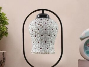 Multicolor Glass Wooden & Iron Table Lamp -17 Inch Height -AE