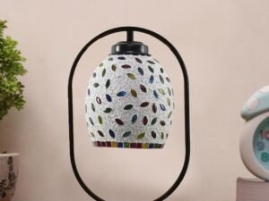 Multicolor Glass Wooden & Iron Table Lamp -17 Inch Height -ANB