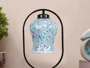 Multicolor Glass Wooden & Iron Table Lamp -17 Inch Height -AKA