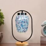 Multicolor Glass Wooden & Iron Table Lamp -17 Inch Height -LPO
