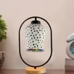 Multicolor Glass Wooden & Iron Table Lamp -17 Inch Height – PLAP