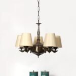 Lights conical Off-White Cotton Shade with Antique Golden Chandelier
