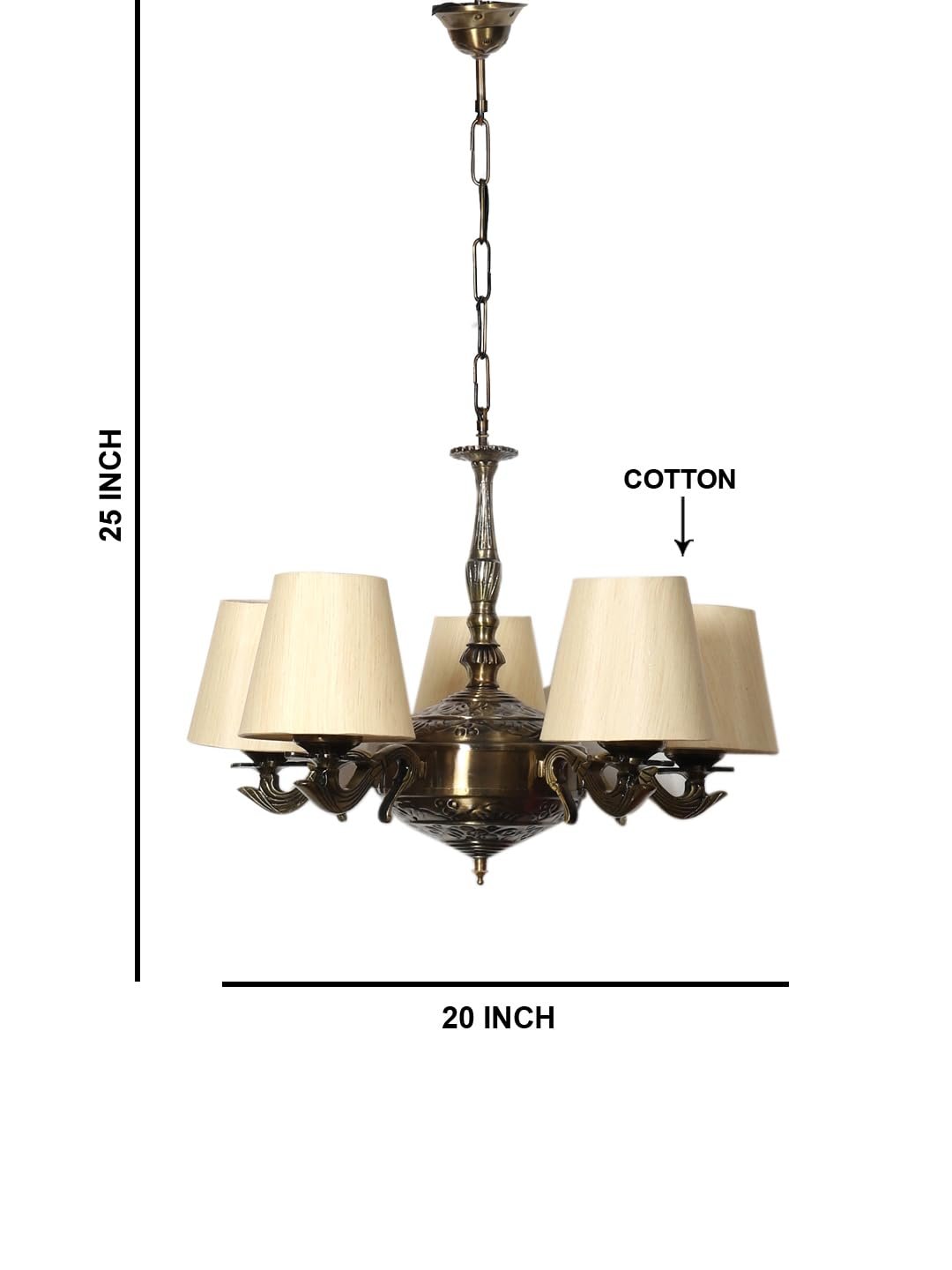 Lights conical Off-White Cotton Shade with Antique Golden Chandelier