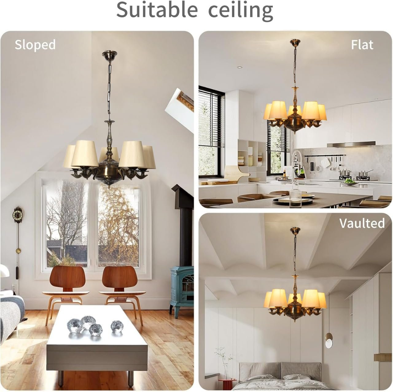 Lights conical Off-White Cotton Shade with Antique Golden Chandelier