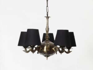 Lights conical Black Cotton Shade with Antique Golden Chandelier