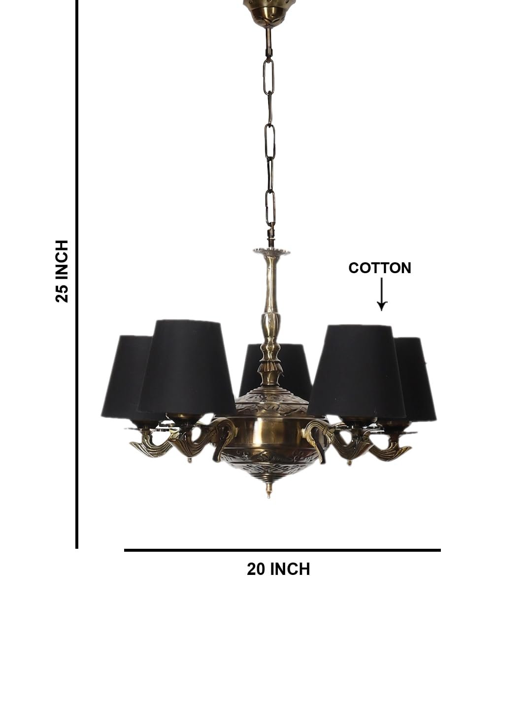 Lights conical Black Cotton Shade with Antique Golden Chandelier