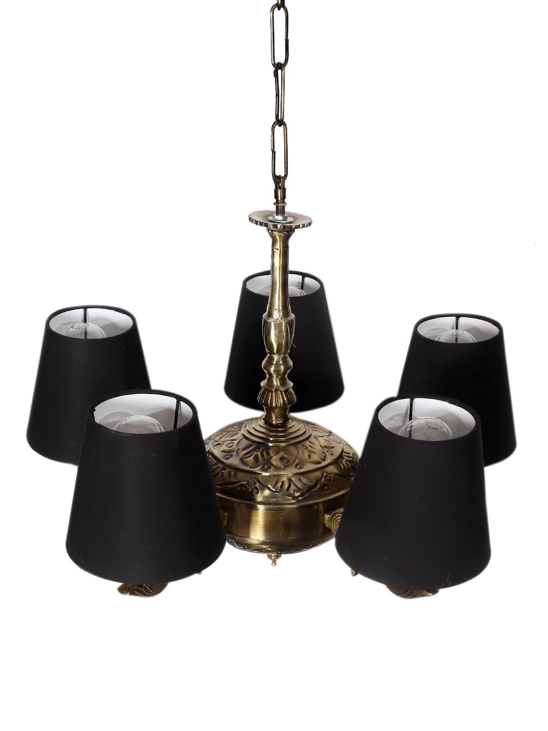 Lights conical Black Cotton Shade with Antique Golden Chandelier