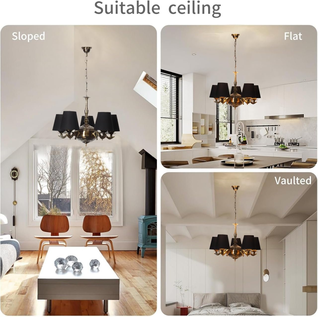 Lights conical Black Cotton Shade with Antique Golden Chandelier