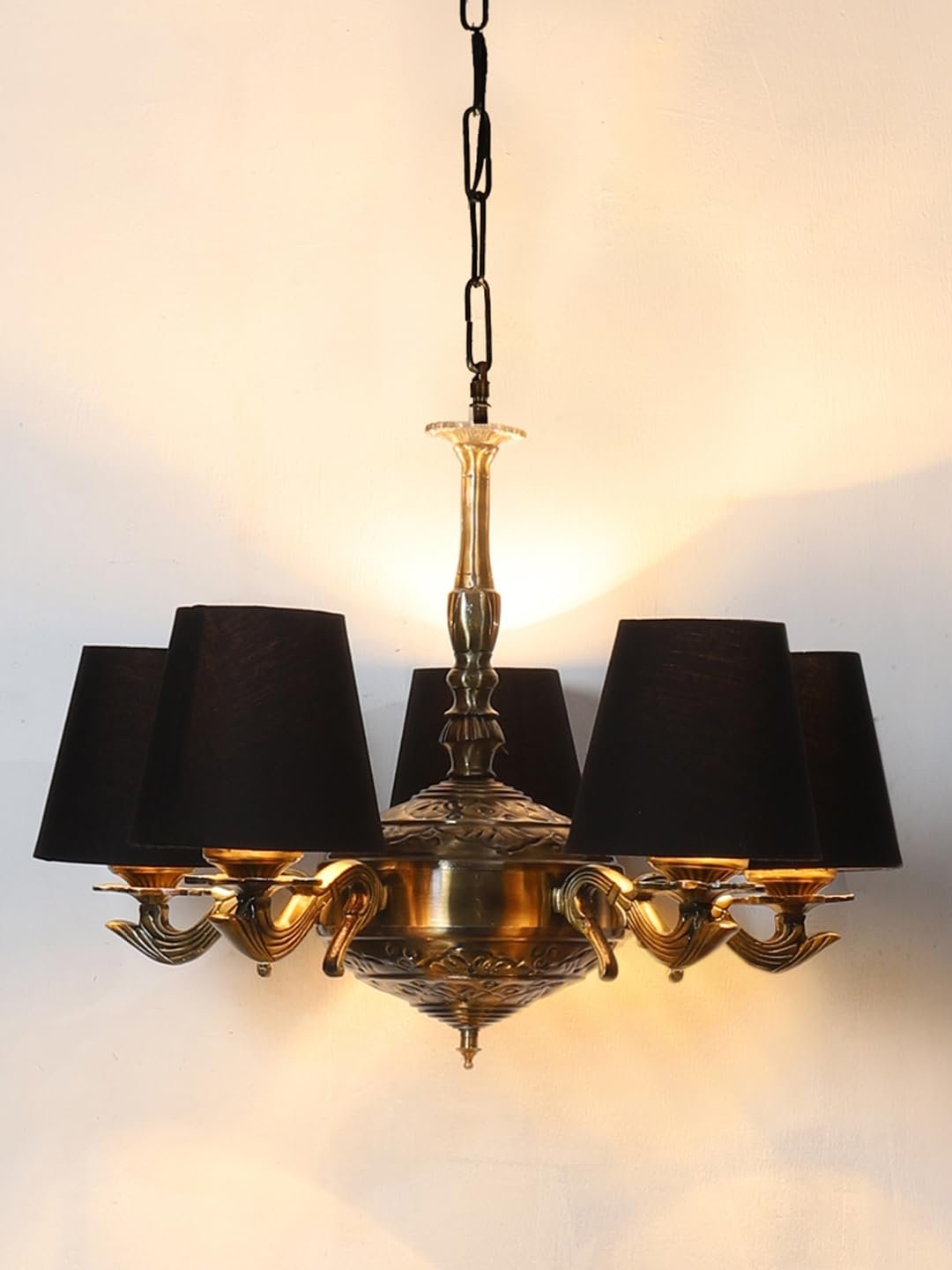 Lights conical Black Cotton Shade with Antique Golden Chandelier