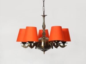 Lights Orange conical Cotton Shade with Antique Golden Chandelier