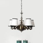 Lights White & Black conical Cotton Shade with Antique Golden Chandelier