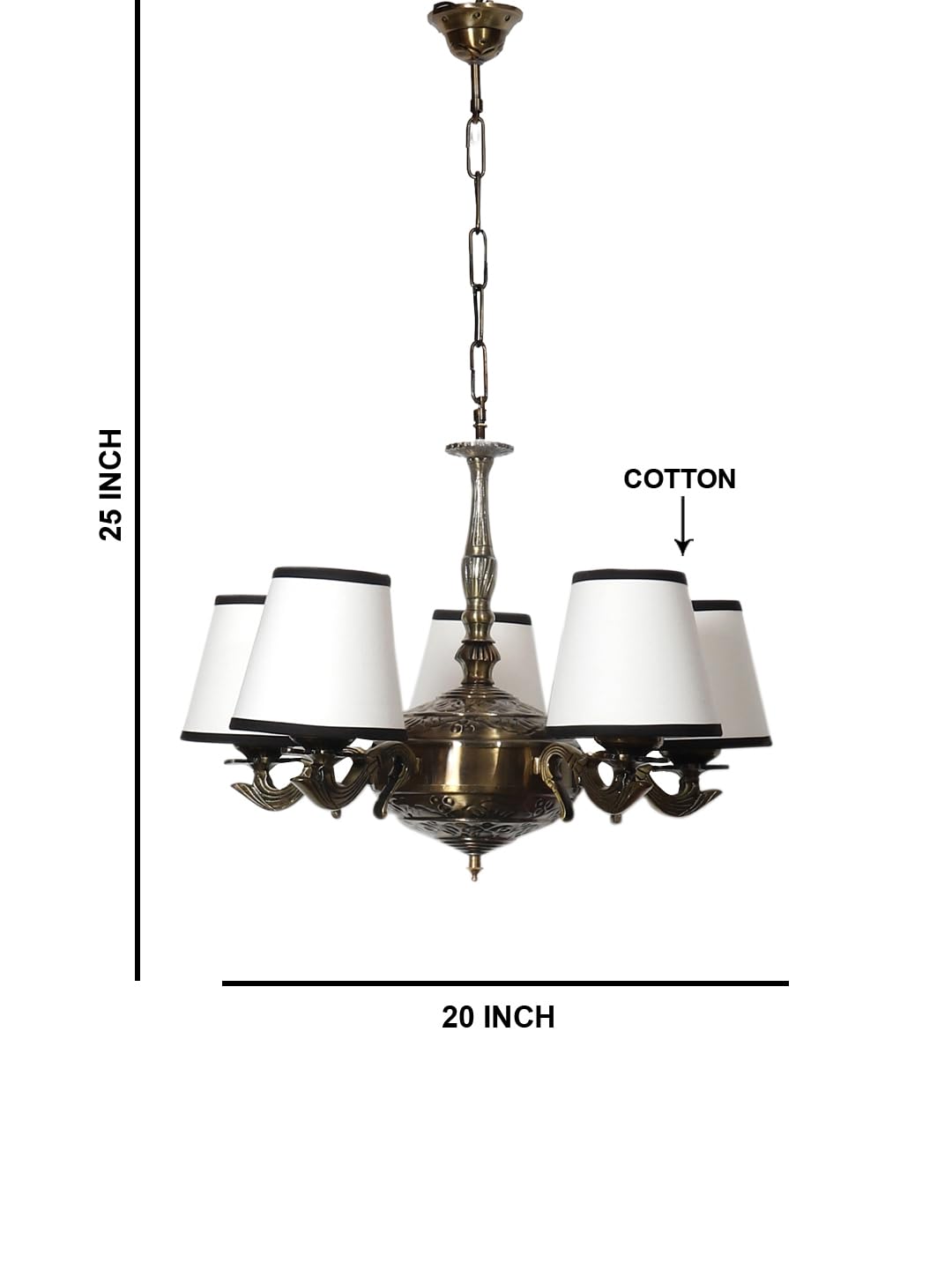 Lights White & Black conical Cotton Shade with Antique Golden Chandelier