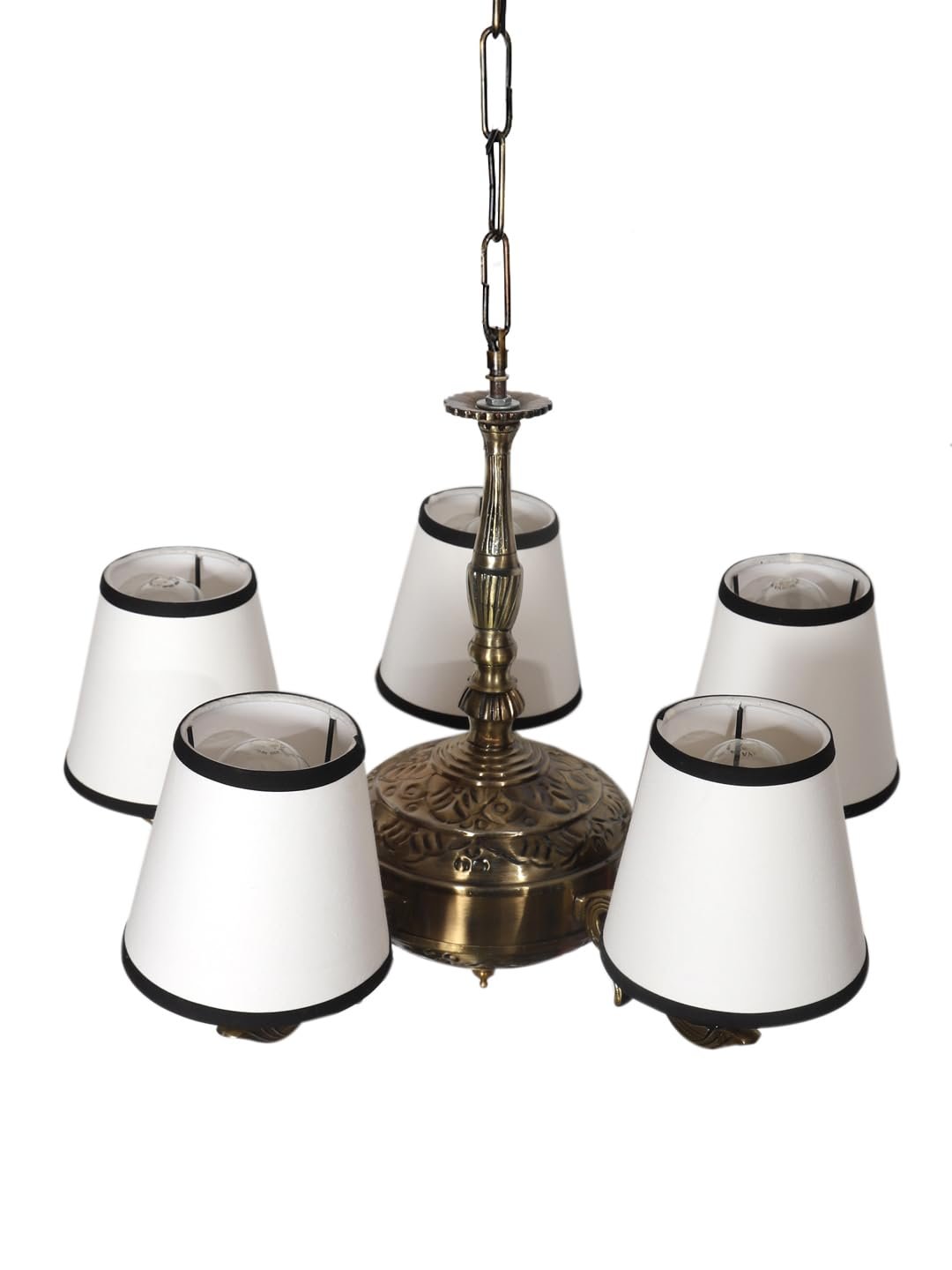 Lights White & Black conical Cotton Shade with Antique Golden Chandelier