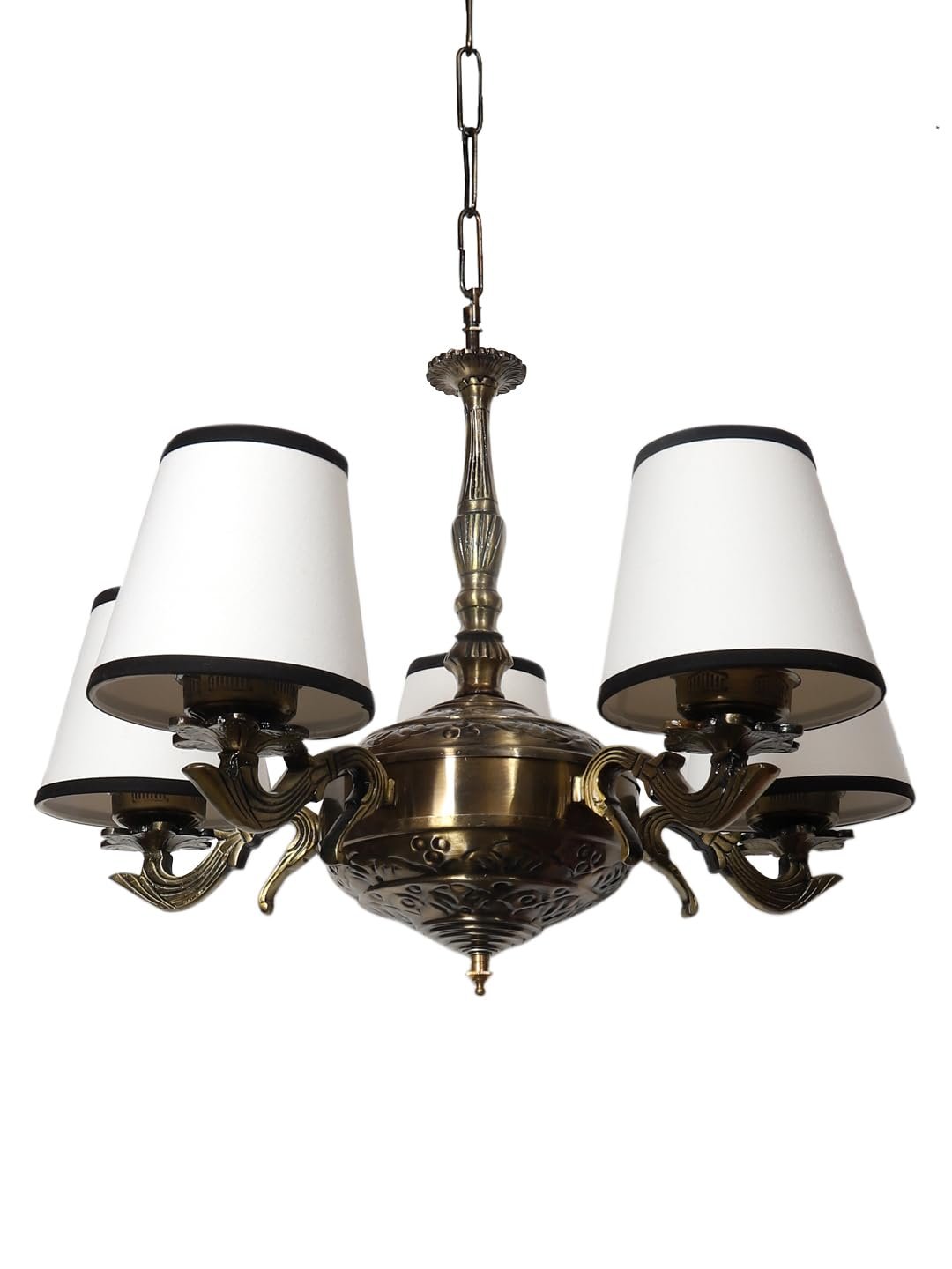 Lights White & Black conical Cotton Shade with Antique Golden Chandelier