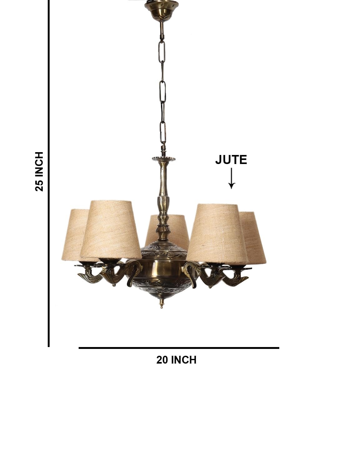 Lights Beige Jute conical Shade with Antique Golden Chandelier