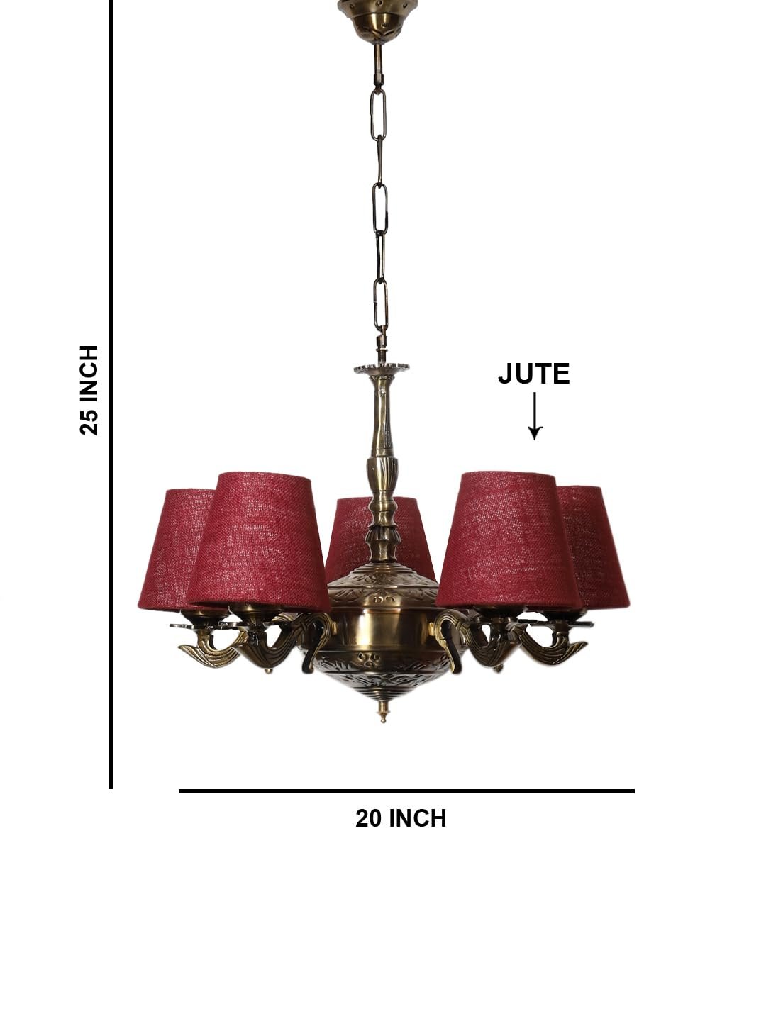Lights Maroon Jute conical Shade with Antique Golden Chandelier