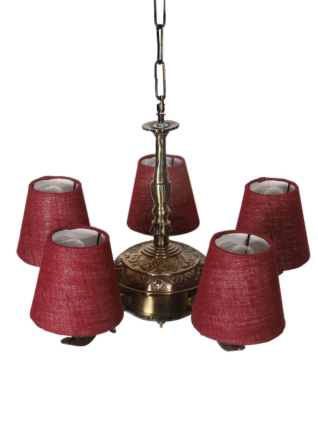 Lights Maroon Jute conical Shade with Antique Golden Chandelier