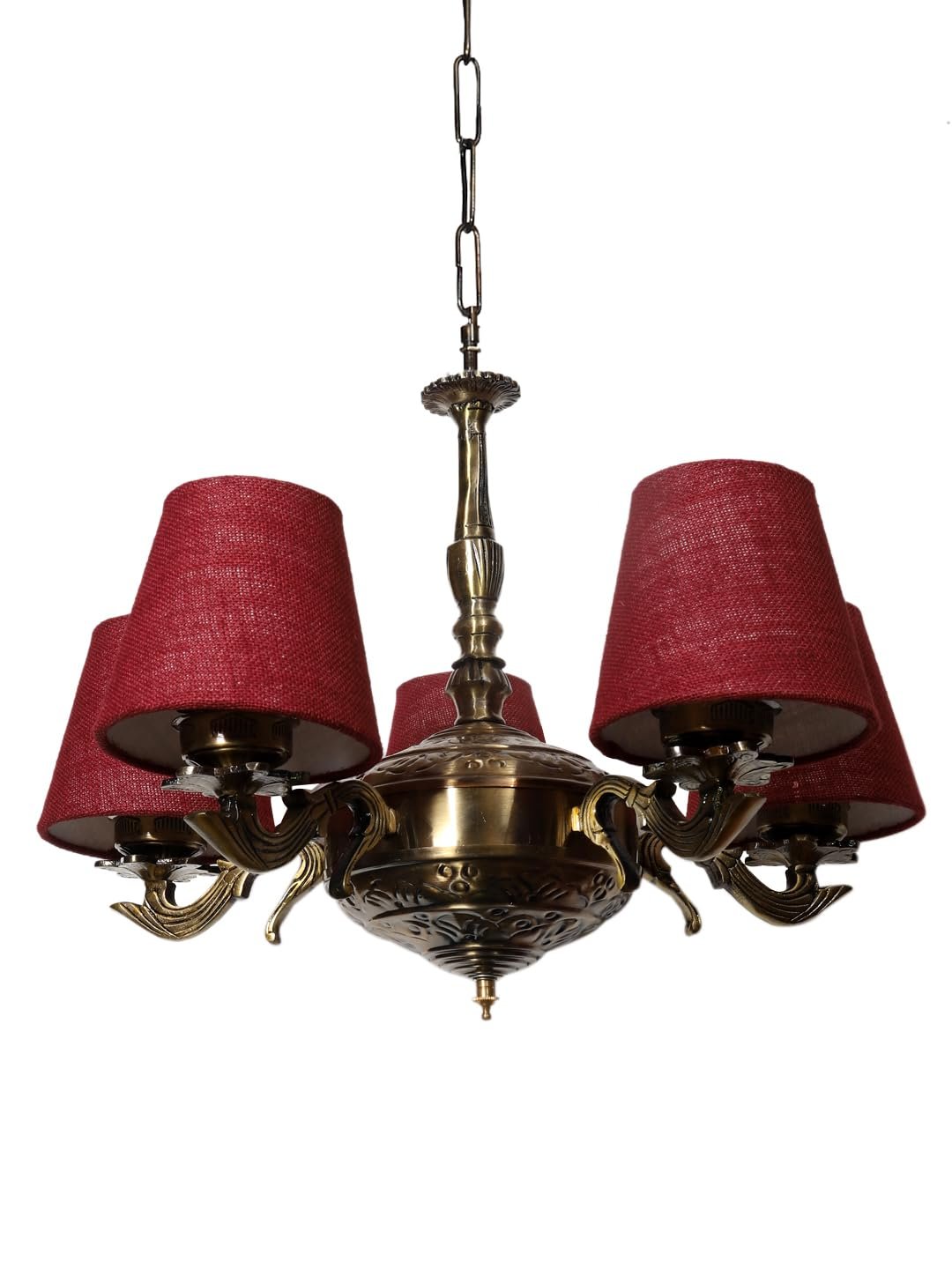 Lights Maroon Jute conical Shade with Antique Golden Chandelier